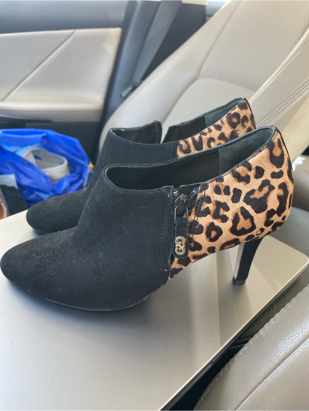 Cole Haan Black Suede & Leopard Print Ankle Booties